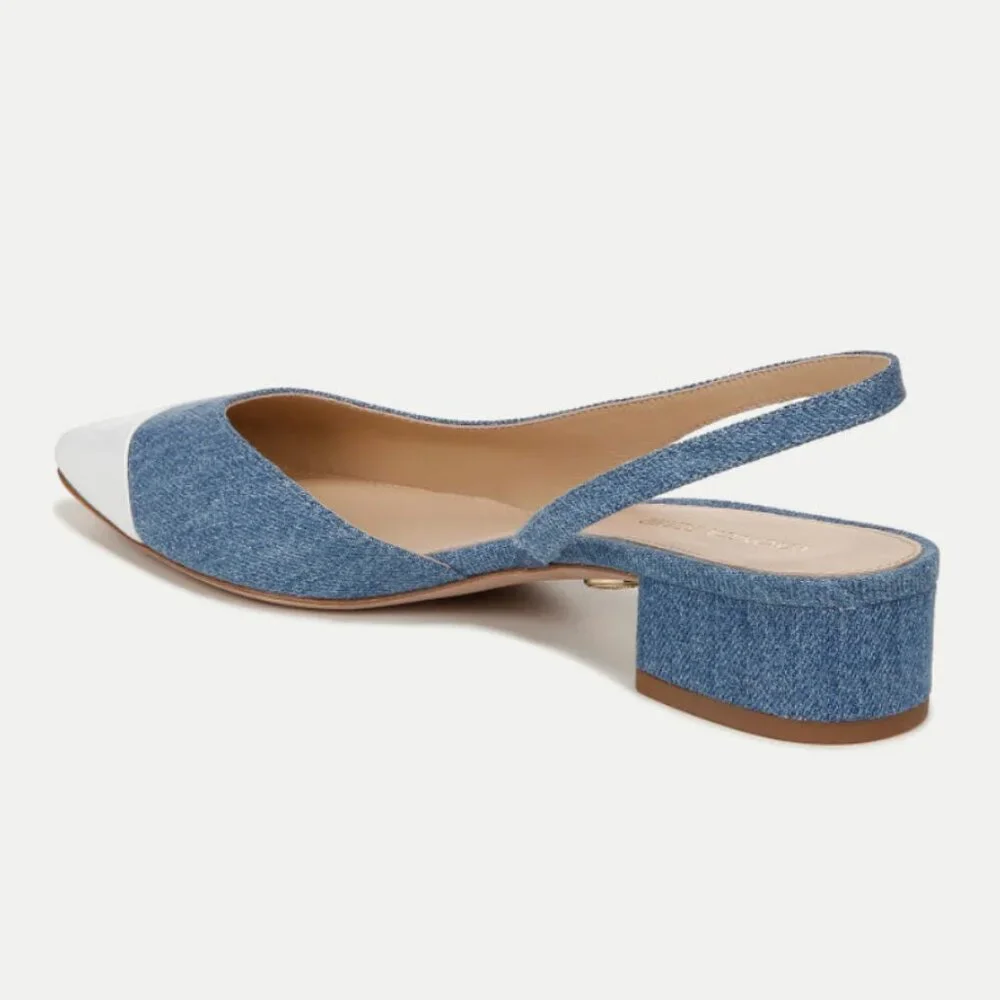 Veronica Beard Cecile Denim Cap-Toe Slingback (Size 10) in Denim/Coconut - Picture 5 of 6